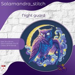 night guard, cross stitch, owl, eagle-owl, salamandra stitch