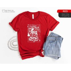 Merry Christmas Happy New Year Shirt,  Merry Christmas Shirt, Christmas Deer Shirt, Christmas Deer Antlers Shirt, Happy