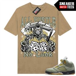 jade horizon 5s to match sneaker match tees tan 'all hustle no luck'