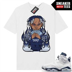 midnight navy 6s sneaker match tees white 'trap chucky'