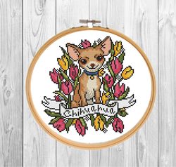 dog cross stitch chihuahua counted chart cute pet cross stitch pattern pdf digital