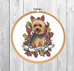 yorkie dog cross stitch pattern pdf/ yorkshire terrier xstitch/ needlepoint counted chart/ puppy cross stitch