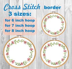 floral border cross stitch pattern pdf/ round flower needlepoint counted chart/ circle  wreath 6, 7, 8 inch xstitch