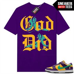 lisa leslie dunk low to match sneaker match tees purple 'god did'