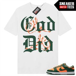 miami hurricanes dunk low to match sneaker match tees white 'god did'