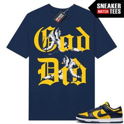 michigan dunk low to match sneaker match tees navy 'god did'