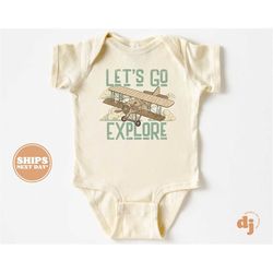 baby onesie - let's go explore summer bodysuit - baby boy retro flag natural onesie 5775