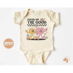 baby onesie - focus on the good bodysuit - cute baby retro natural onesie 5735