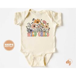 baby onesie - wild child floral boho bodysuit - flower boho retro natural onesie 5730