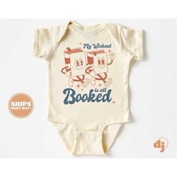 baby onesie - my weekend is all booked bodysuit - cute funny baby boy retro natural onesie 5725