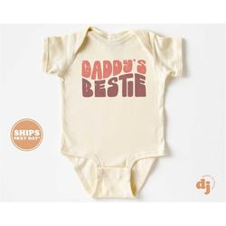 baby onesie - daddy's bestie red bodysuit - father's day baby boy retro natural onesie 5724