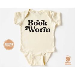 baby onesie - book worm baby bodysuit - cute retro natural onesie 5707-c