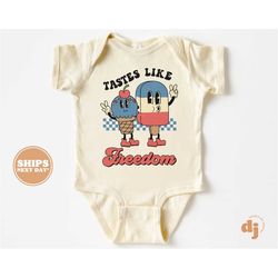 baby onesie - tastes like freedom 4th of july bodysuit - baby boy retro flag natural onesie 5721