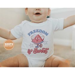 baby onesie - freedom is sweet 4th of july bodysuit - baby boy retro flag natural onesie 5719