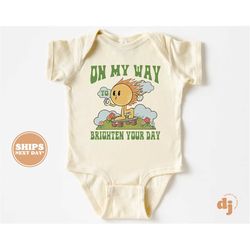 baby onesie - brighten your day bodysuit - cute baby retro natural onesie 5717