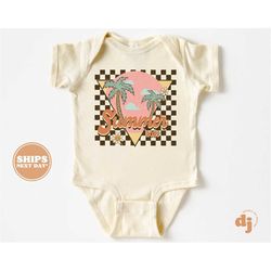 baby onesie - summer 2023 palm tree bodysuit - summer adventure baby retro natural onesie 5689