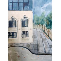 original watercolor painting. open windows