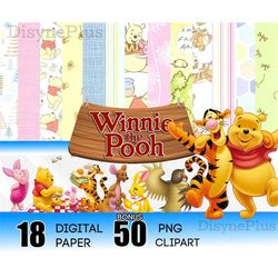 winnie the pooh digital paper, winnie the pooh png, pastel paper for scrapbook, birthday, winnie the pooh baby shower or