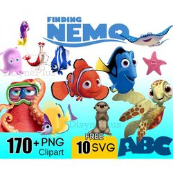 nemo dory clipart svg digital download, 170 png 10 free svg shirts birthday invitation under the sea decor transparent b