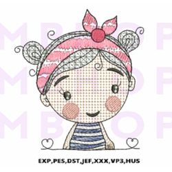 adorable cute girl with playful charm embroidery design