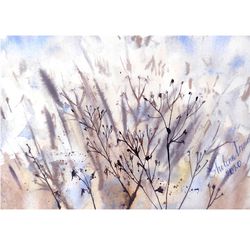 original watercolor painting "dry grass in the snow"