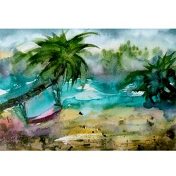 original watercolor painting "a dream from a palm tree"