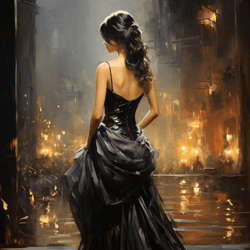 enigma in ebony: an evening lady in a glistening gown