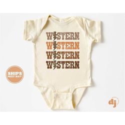 baby onesie - western x4 bodysuit - baby girl retro natural onesie 5671
