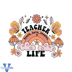 retro floral rainbow teacher life svg cutting digital file