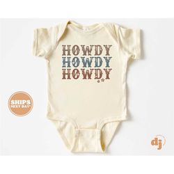 baby onesie - howdy howdy howdy bodysuit - baby boy retro natural onesie 5600