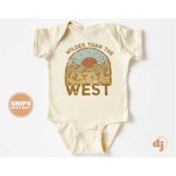 baby onesie - wilder than the west bodysuit - funny western baby retro natural onesie 5618