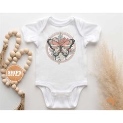 baby onesie - butterfly flower bodysuit - flower retro natural onesie 5596