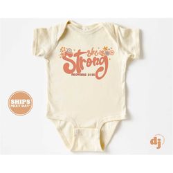 baby onesie - she is strong proverbs 31:25 christian kids shirts & bodysuit - easter shirts for babies 5548