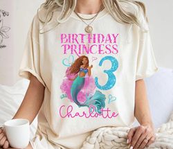 custom black little mermaid birthday princess shirt, personalized black ariel shirt, custom name shirt
