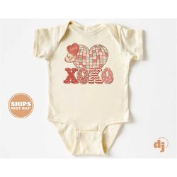 baby onesie - be mine xoxo bodysuit - baby retro valentines natural onesie 5498