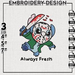 stitch always fresh embroidery files, horror characters embroidery designs, halloween machine embroidery pattern