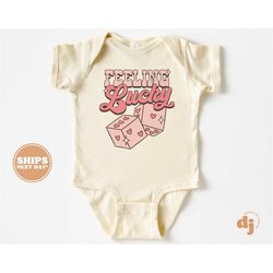 baby onesie - feeling lucky dice valentines day bodysuit - baby retro valentines natural onesie 5486