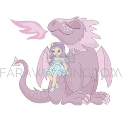 princess dragon birthday party cartoon vector illustration set