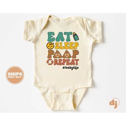 baby onesie - eat sleep poop repeat bodysuit - funny baby retro natural onesie 5474