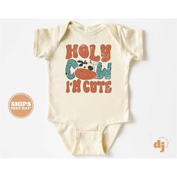 baby onesie - holy cow i'm cute bodysuit - funny baby retro natural onesie 5473