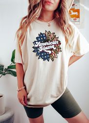 america sunflower mom shirt, usa flag flower t shirt, gift for american mama, 4th of july flag t-shirt, freedom tshirt,