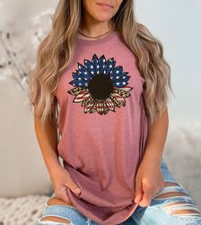 america sunflower shirt, usa flag flower t shirt, gift for american, 4th of july flag graphic t-shirt, freedom tshirt, i