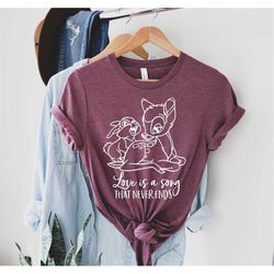 love is a song that never ends t shirt, disney character bambi shirt, disney kids tales tee, gazelle and rabbit t-shirt