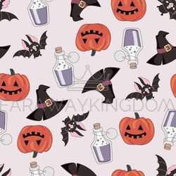 pumpkin and bat halloween seamless pattern vector illustration