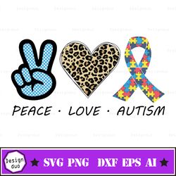 peace love autism svg cut files - autism svg for cricut and silhouette - peace sign hand svg - doodle heart svg