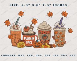 pumpkin coffee latte embroidery, pumpkin spice embroidery, halloween pumpkin latte drink cup, fall embroidery, halloween