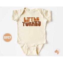 little turkey brown baby onesie - cute natural retro bodysuit - thanksgiving baby onesie 5364