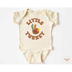 little turkey onesie - retro fall pregnancy announcement bodysuit - boys natural baby onesie 5352