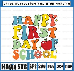 groovy happy first day of school back to school teachers svg, first day of school retro sunflower, back to school png, d