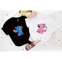 stitch couple shirts, stitch and angel couple shirts, her stitch shirt, his angel shirt, gift for her, gift for him, gif